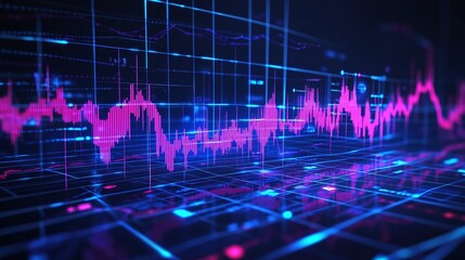 A vibrant digital wave graph showcasing technology trends with neon colors against a dark backdrop.