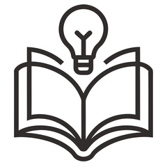 Wall Mural - Knowledge study book icon with light bulb line art vector illustration