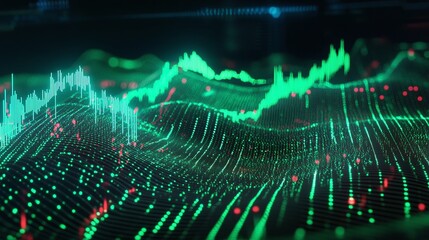 Wall Mural - Abstract digital data visualization with green lines and dots representing complex information.