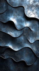 Canvas Print - Abstract blue metallic waves background.