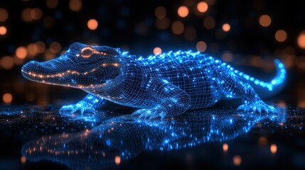 Wall Mural - Digital Alligator in a Wireframe Design