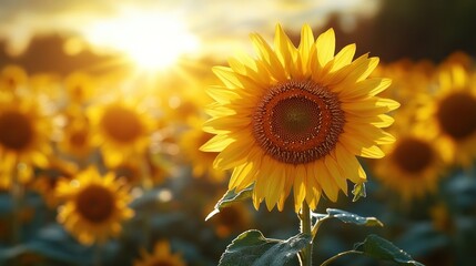 Wall Mural - Golden Sunflower Field at Sunset