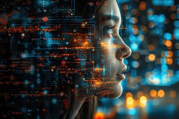 Poster - the image is of a woman's face, but it is not a realistic representation