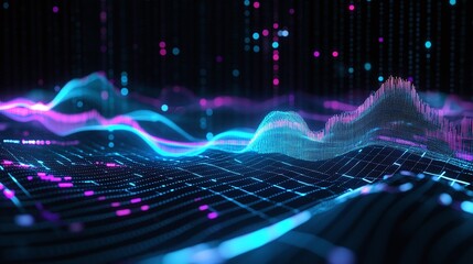 Wall Mural - Dynamic waves of neon colors representing digital data and technology, abstract background for futuristic concepts.