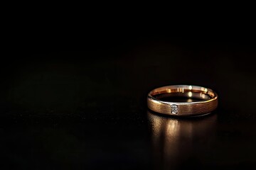 Wall Mural - Close-up shot of a wedding ring placed against a black background, emphasizing elegance and highlighting the timeless beauty of marriage .generative ai