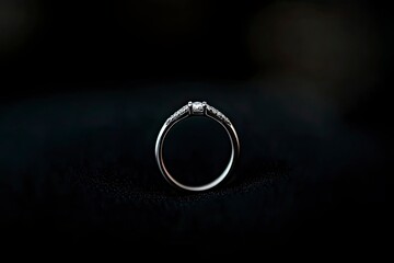 Close-up shot of a wedding ring placed against a black background, emphasizing elegance and highlighting the timeless beauty of marriage .generative ai