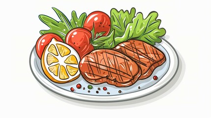 Delicious Food Plate: Vibrant Illustration of Tasty Dishes for Yummy Food Concept