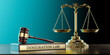 © Sikov - Immigration Law: Judge's Gavel as a symbol of legal system, Scales of justice and wooden stand with text word