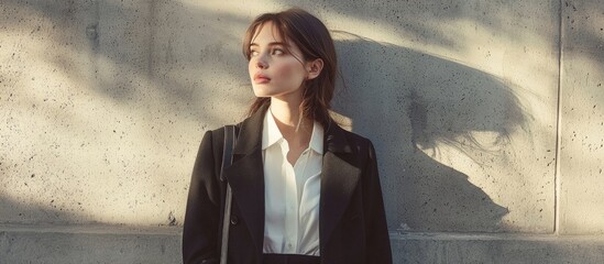 Stylish woman posing against a textured concrete wall