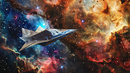 Wall Mural - Metallic Origami Spaceship in Space