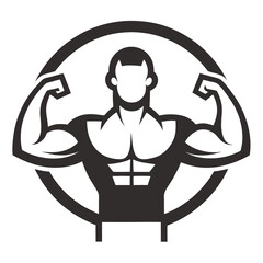 Wall Mural - GYM With Shield Logo Design Icon Vector Line Art Illustration