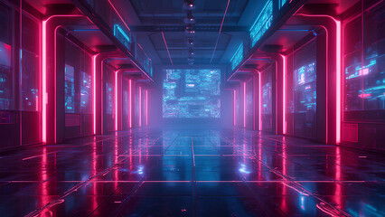 Wall Mural - Concept of a cyberpunk neon electronic disco background