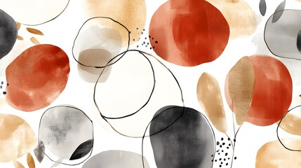 Wall Mural - Abstract Watercolor Background with Organic Shapes and Neutral Colors