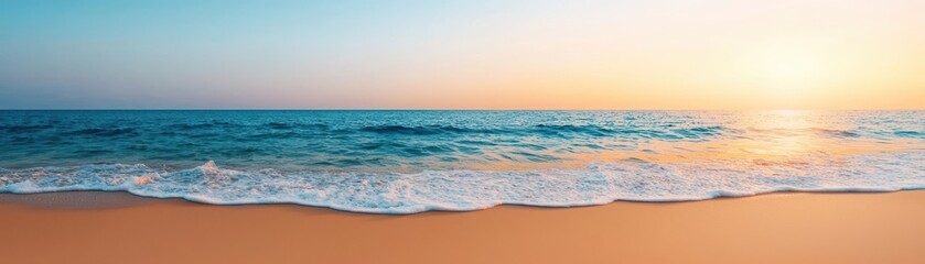 serene beach sunset, photorealistic, warm tones, high resolution, peaceful computer desktop wallpaper, isolated on white background