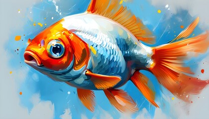 Wall Mural - Colorful Splash Oil Painting of a Cute Smiley Face Goldfish