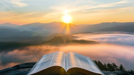 Sunrise Mountain View with Open Book