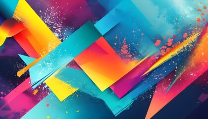 Dynamic Abstract Splash of Colors and Geometric Shapes in an Energetic Artistic Wallpaper