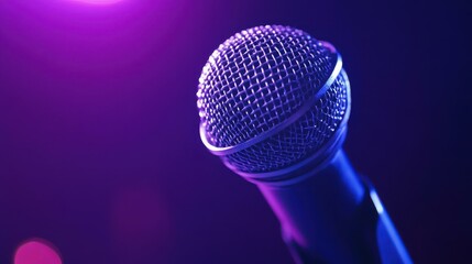 Wall Mural - experience the electrifying vibe of karaoke nights with closeup shots of microphones illuminated by 