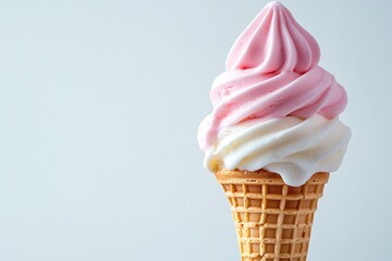 Soft serve ice cream Two flavor twists on a single cone, separated against a white backdrop. Generative Ai