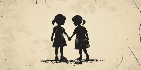 Sticker - Two little girls holding hands