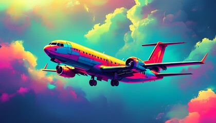 Wall Mural - Vibrant Neon Airplane Graphic Design