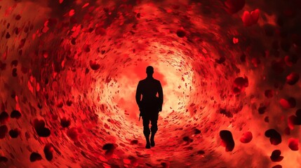 Wall Mural - artistic representation of a soldier silhouette surrounded by poppy petals