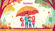 © edojob - Family staying dry under umbrella during autumn storm illustrating insurance