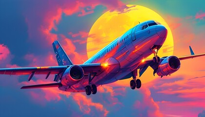 Wall Mural - Vibrant Neon Airplane Graphic Design