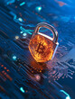 © Sanwa - A padlock with a Bitcoin symbol on a circuit board, representing the security of blockchain transactions. The padlock symbolizes security, the Bitcoin symbol represents cryptocurrency, and the circuit