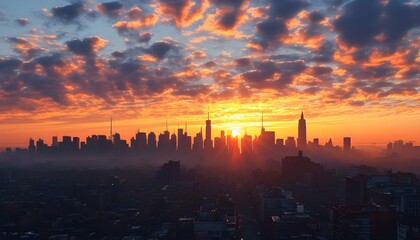 Wall Mural - Vibrant Sunrise Illuminating an Urban Skyline