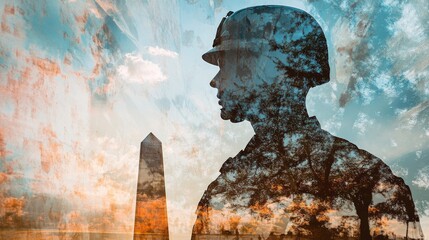 Canvas Print - a war memorial and a soldier silhouette