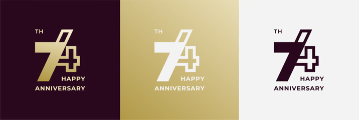 Logo 74th, 74 years anniversary, Creative design template for celebration, birthday, greeting. Editable file