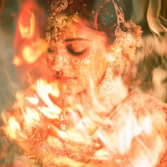 Canvas Print - Diwali props in double exposure with abstract patterns