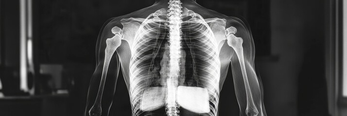 An X-ray image of a human torso, showcasing a library of books stacked within the rib cage, symbolizing a love of reading, knowledge, and the power of imagination.