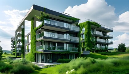 Wall Mural - Stylish Apartment Complex Surrounded by Lush Greenery