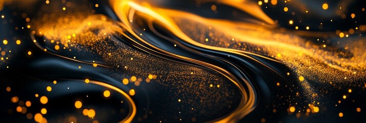 Wall Mural - Golden Abstract Strokes on Black Background, representing luxury, elegance, energy, movement, and depth.