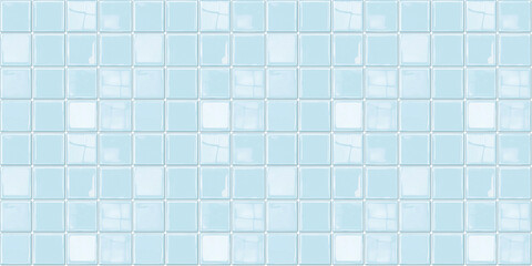 Poster - a seamless pattern of perfectly square, glossy baby blue tiles with white grout