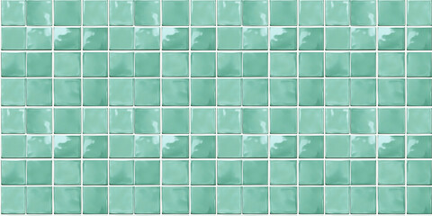 Poster - a seamless pattern of perfectly square, glossy viridian tiles with white grout