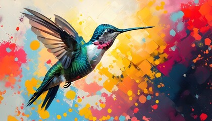 Wall Mural - Vibrant Abstract Depiction of a Hummingbird in Flight