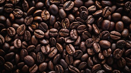 Wall Mural - Close up of coffee bean background, top view. Photorealistic high resolution macro photography for advertising or food design.