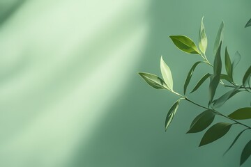 Wall Mural - soft sage green background with natural leaves