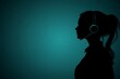 © Leo Rohmann - Side profile of a woman with headphones glowing softly in a gradient blue and green background symbolizing focus tranquility and modern technology