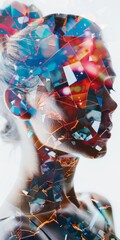 Wall Mural - Double Exposure Portrait of a Woman with Abstract Geometric Patterns