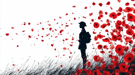 Wall Mural - A man stands in a field of red poppies