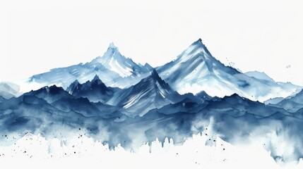 Poster - minimal watercolor zen art of mountain and flow, white background 