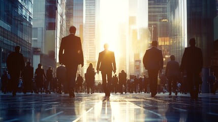 Sticker - Business People Walking in Urban Setting at Sunset