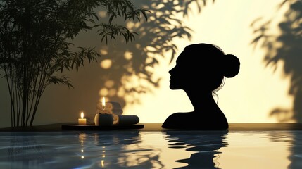 Sticker - Silhouette of a calming spa treatment with soothing elements.