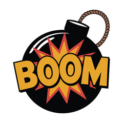 Black Bomb with Dynamic ‘BOOM’ Text Illustration