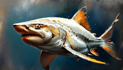 Surreal Vision of Small Fish Imagining Itself as Giant Shark, Abstract Art Depicting Ambition, Growth, and Success in Inspirational Business Concept