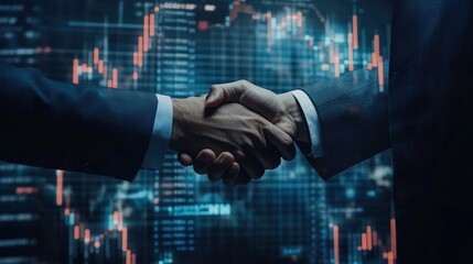 Canvas Print - Business Partnership Handshake with Stock Market Background